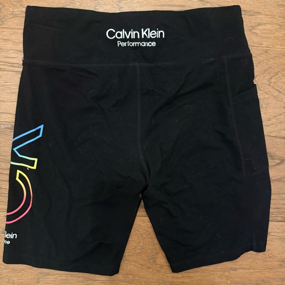 Calvin Klein Women's Black Bike Shorts with Colorful Logo - Picture 2 of 5